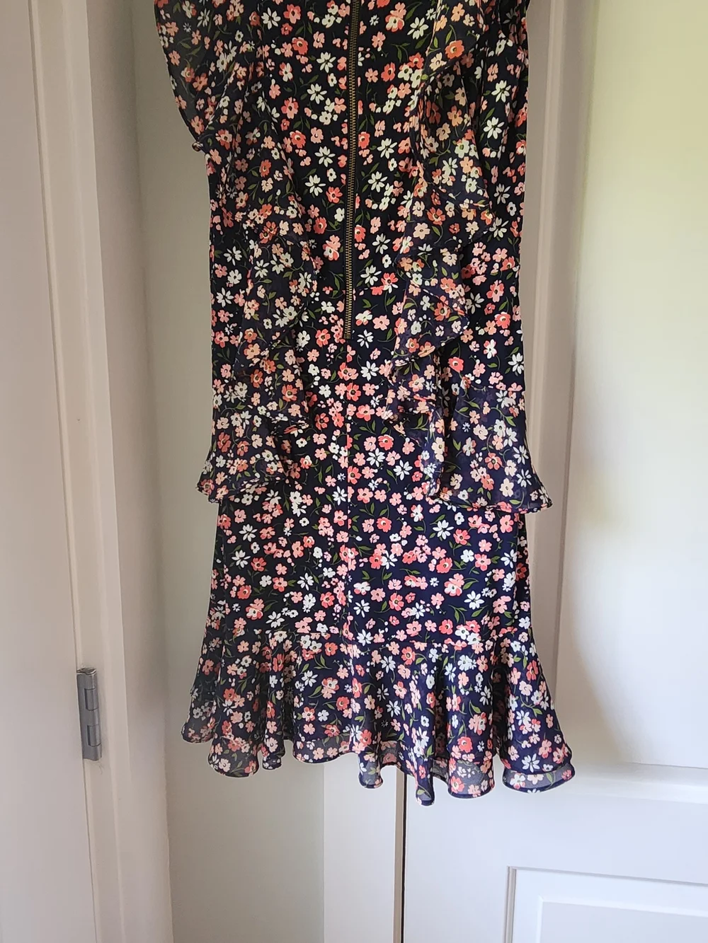 Michael Kors Navy Floral Ruffle Dress - Pink & White Flowers